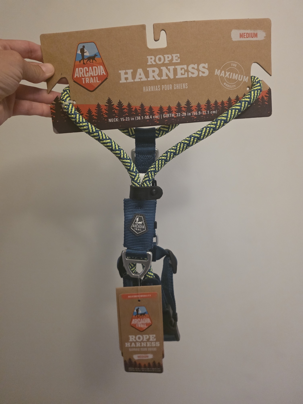 Arcadia Trail Rope Dog Harness - Blue with Neon Yellow Accents (Medium)